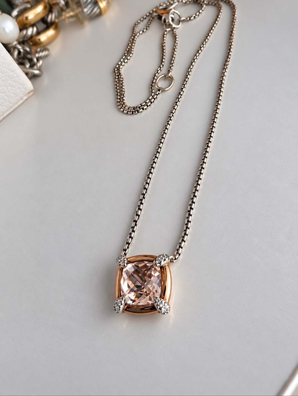 David Yurman 18K Rose Gold Morganite Diamond Chatelaine Necklace